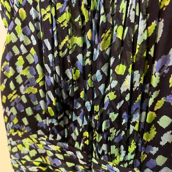 David Meister Sleeveless Abstract Blue Green Ruched Sheath Dress 6 - Picture 9 of 10